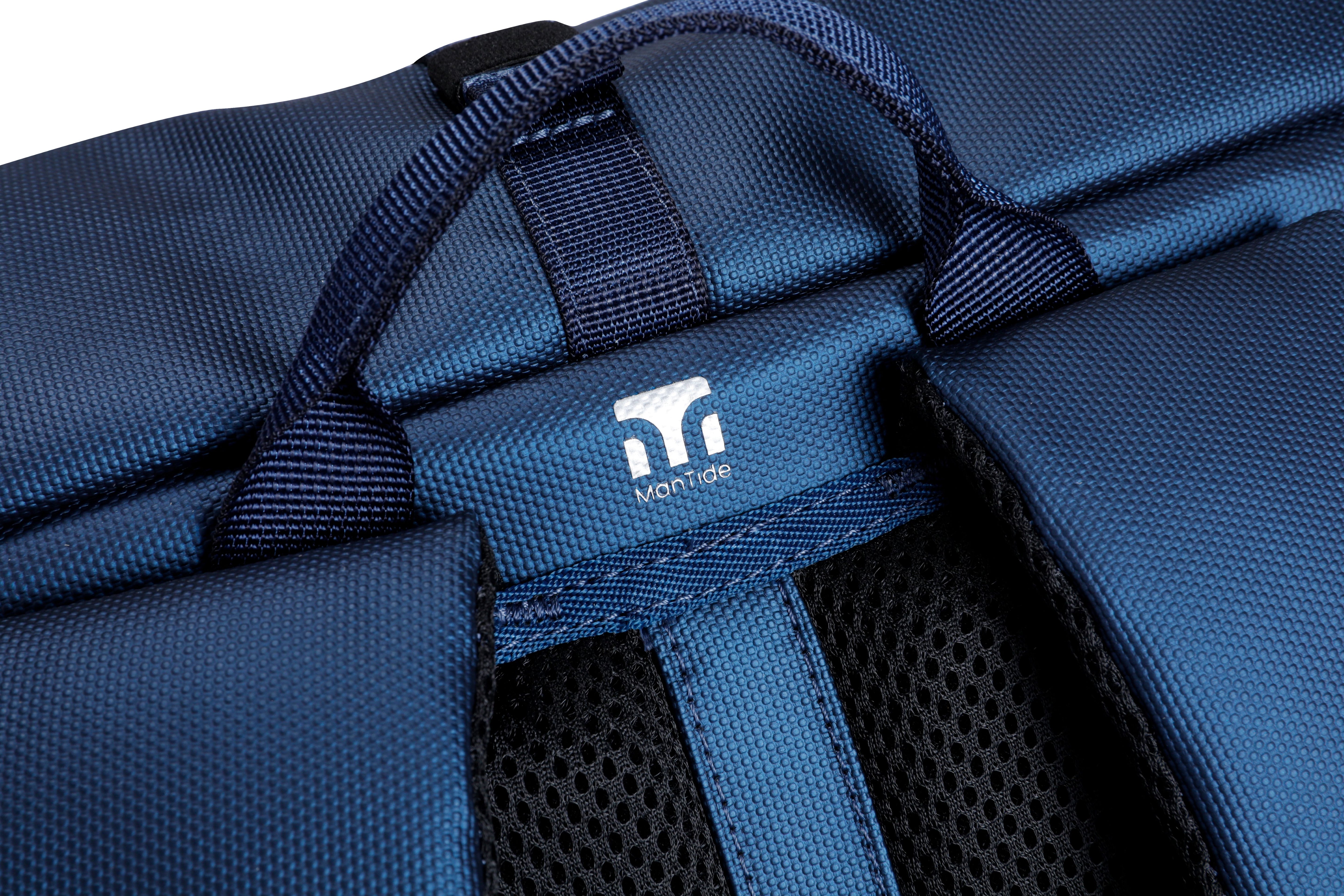 Deepsea Blue TideTrail backpack stylish ManTide logo between carry handle