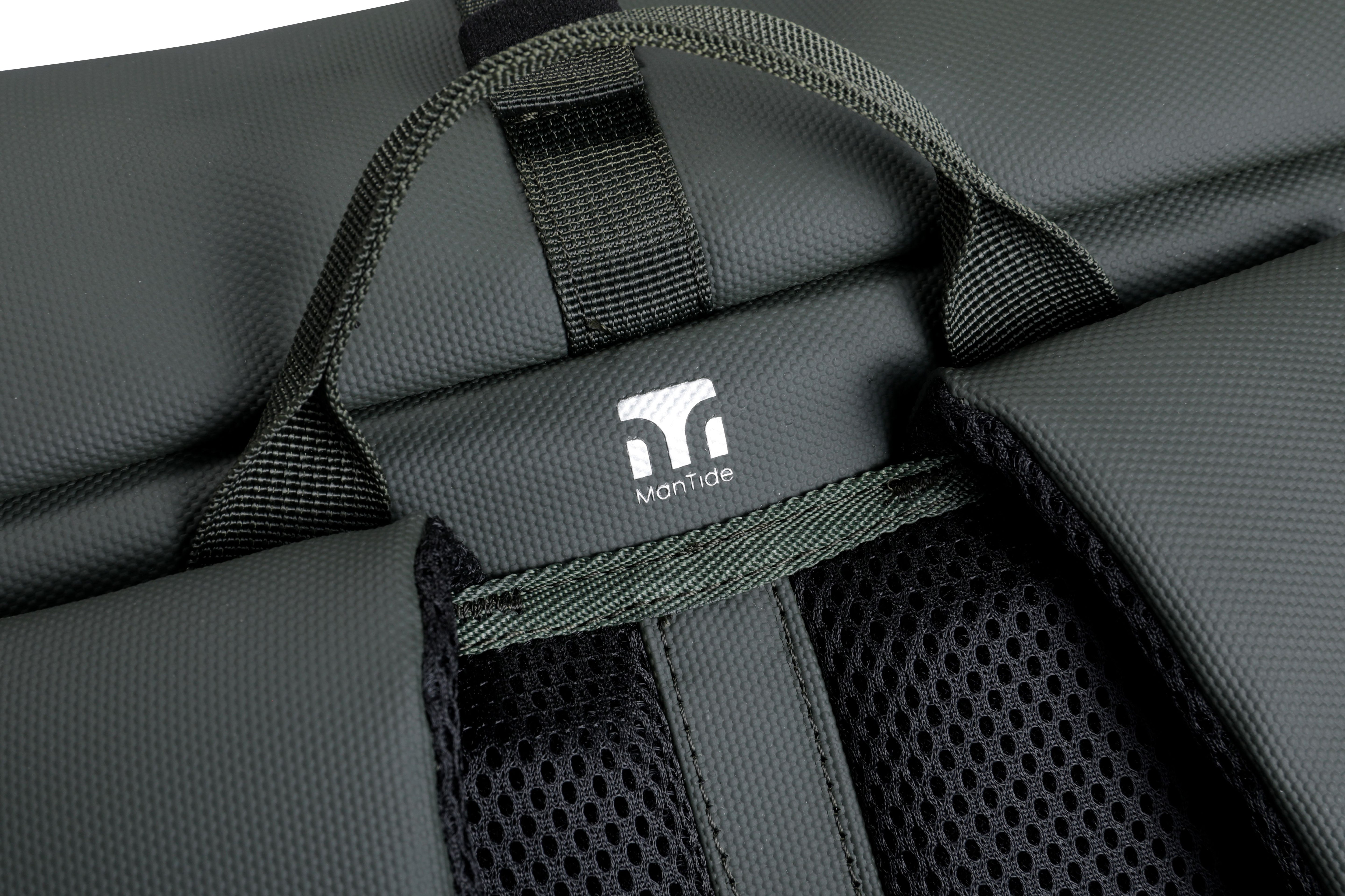 Khaki Green TideTrail backpack stylish ManTide logo between carry handle