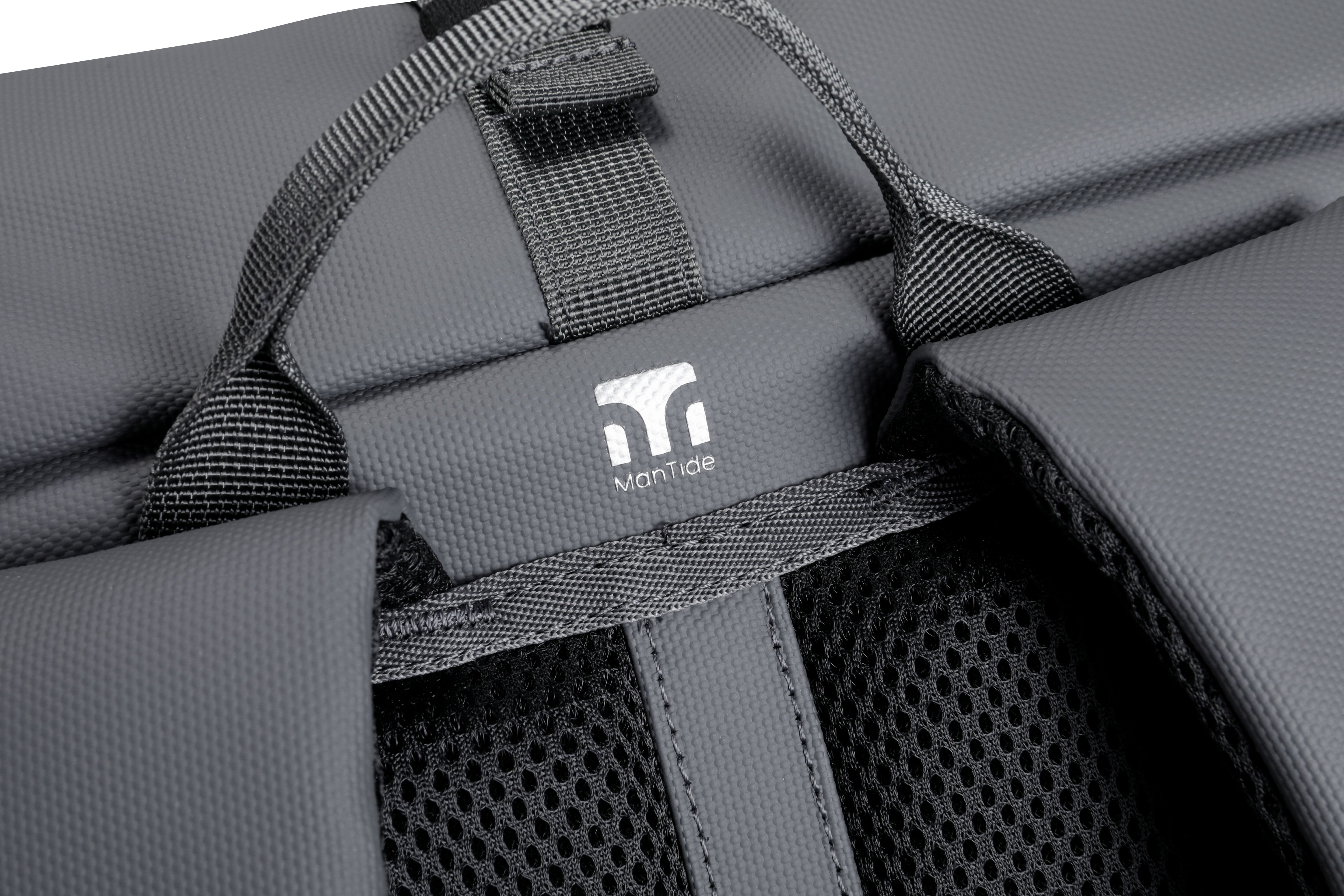 Slate Grey TideTrail backpack stylish ManTide logo between carry handle